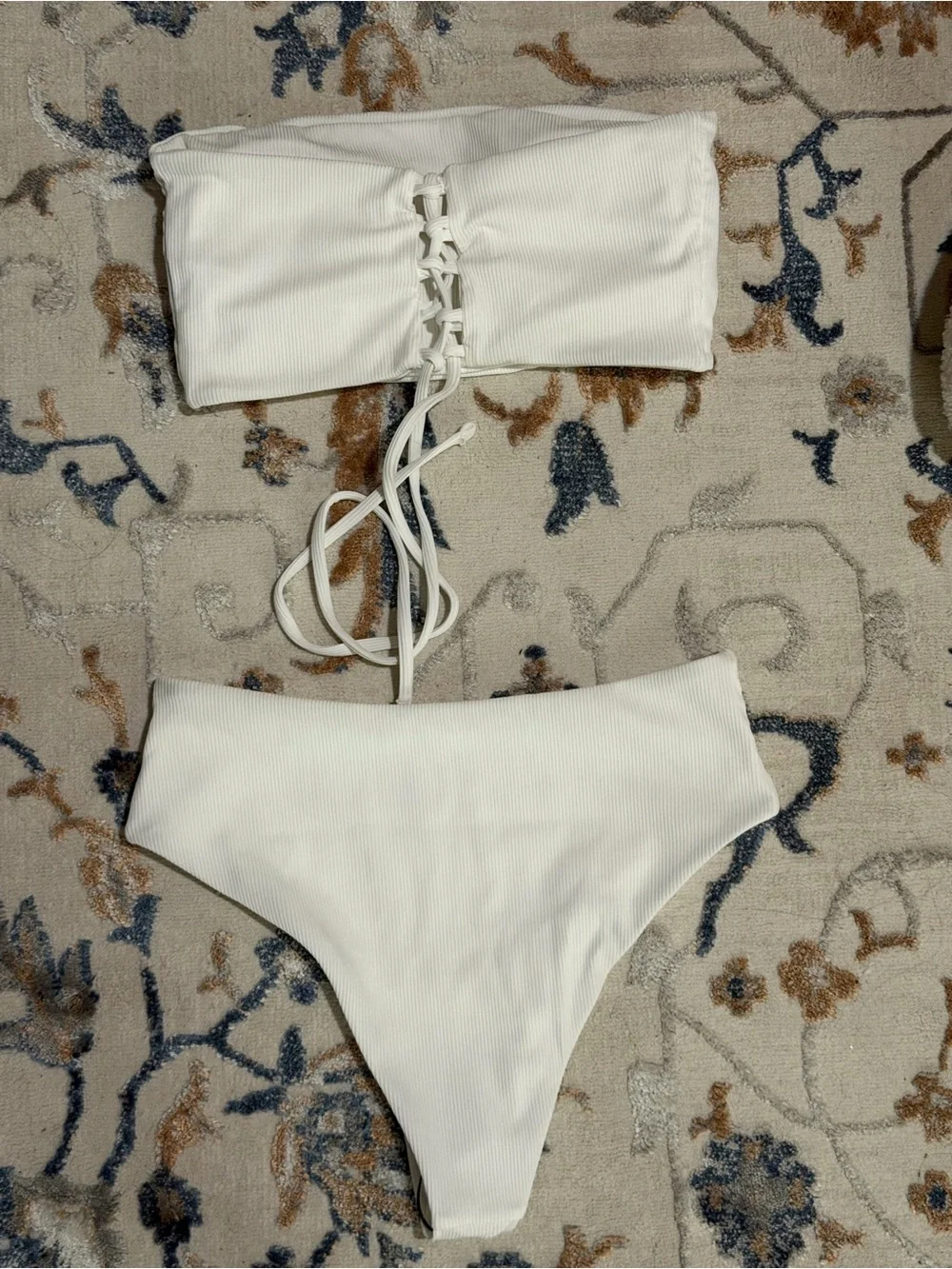 SHEIN White Ribbed Bandeau High-Waist Bikini Set